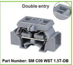 Klemmenblock SM C09 WS 1.5T-DB - Schmid-M: Klemmenblock fr DIN-Feder SM C09 WS 1.5T-DB; Abmessung 25/8/ 17mm; Spannung 300V; Strom 10A; Drahtgre 0,2-1,5 mm2